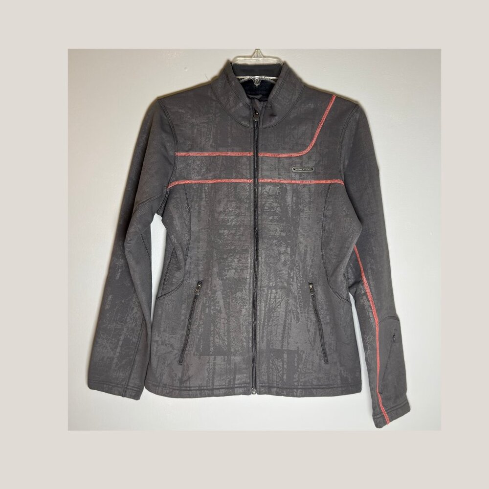 Performance Gray Marble Zip-Up Jacket, Pink piping, Fleece lined Size M